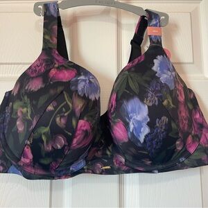 NWT Cacique Women's Floral Print Bra - Black and Pink 48DD